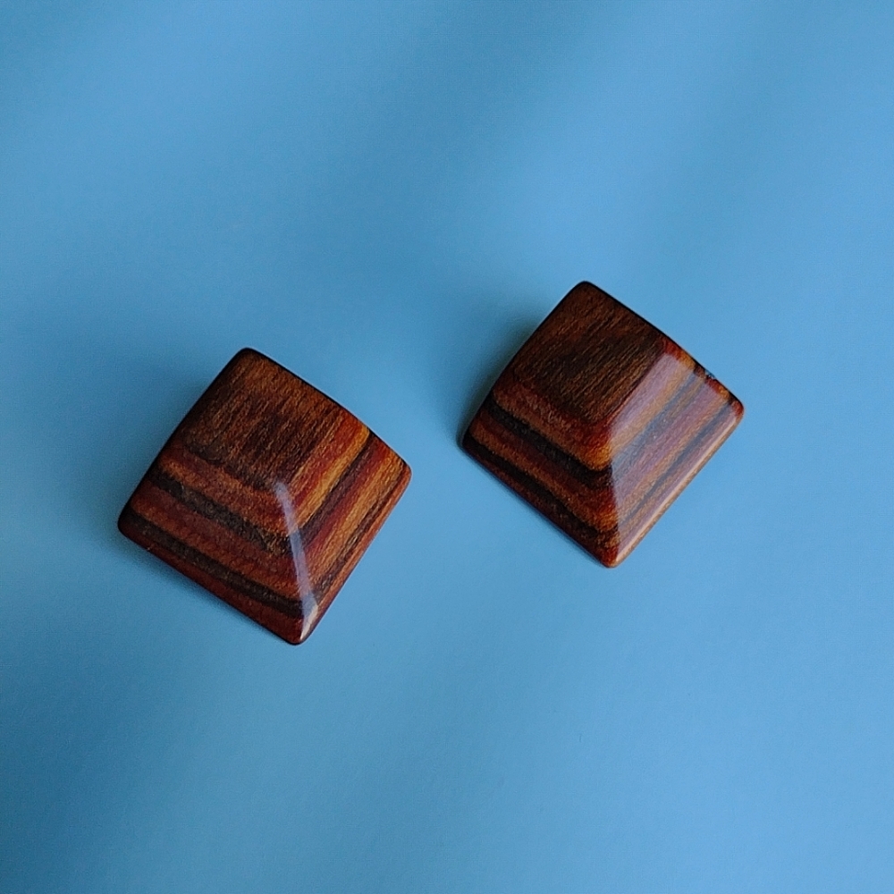 Art and Deco Indie Wooden 3D Diamond Shape Stud Earrings
